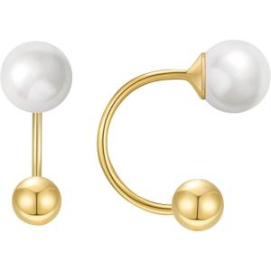 imageSWEETV Screw Back Cubic Zirconia Huggie Half Hoop Earrings for Women 14K Gold Plated 925 Sterling Silver Hoop Earrings with Tiny Small Ball Screw BackGoldPearl