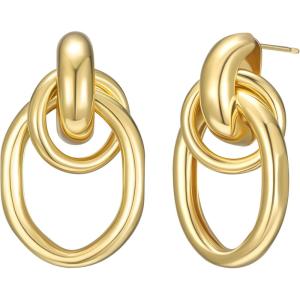 imageSWEETV Statement Geometric Dangle Drop Earrings for Women Trendy Chunky Twisted Knot Link Earring Dupes Fashion Womens Stud Earrings Jewelry Gift02 Gold