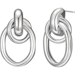 imageSWEETV Statement Geometric Dangle Drop Earrings for Women Trendy Chunky Twisted Knot Link Earring Dupes Fashion Womens Stud Earrings Jewelry Gift02 Silver