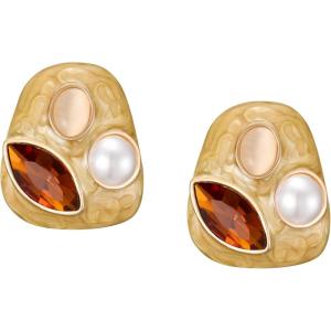 imageSWEETV Vintage Gold Statement Stud Earrings for Women Trendy Antique Enamel Chunky Pearl Earrings Big Crystal Earrings for Fashion Prom Jewelry GiftsBrown