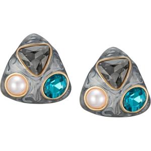 imageSWEETV Vintage Gold Statement Stud Earrings for Women Trendy Antique Enamel Chunky Pearl Earrings Big Crystal Earrings for Fashion Prom Jewelry GiftsGrey