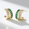imageSWEETV 14K Gold Plated Huggie Hoop Earrings for Women Cubic Zirconia Double Huggie Open Hoop Earrings Statement Womens 925 Sterling Silver Post Stud Earrings Jewelry Gift02 Emerald
