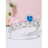 imageSWEETV Birthstone Crowns for Women Girls Heart Birthday Tiara Headband Silver Headpiece for BirthDay03MarBlue