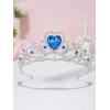 imageSWEETV Birthstone Crowns for Women Girls Heart Birthday Tiara Headband Silver Headpiece for BirthDay03MarBlue
