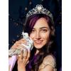 imageSWEETV Birthstone Crowns for Women Girls Heart Birthday Tiara Headband Silver Headpiece for BirthDay06 JunIridescentPearl