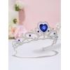 imageSWEETV Birthstone Crowns for Women Girls Heart Birthday Tiara Headband Silver Headpiece for BirthDay09 SepSapphire