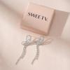 imageSWEETV Sparkly Rhinestones Earrings for Women Silver Crystal Bow Drop Dangle Tassel Earrings for Wedding Bridal Prom PartyStyle1Silver