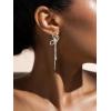 imageSWEETV Sparkly Rhinestones Earrings for Women Silver Crystal Bow Drop Dangle Tassel Earrings for Wedding Bridal Prom PartyStyle1Silver