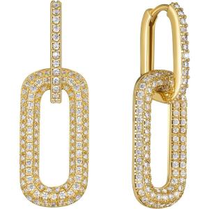 imageSWEETV 14K Gold Convertible Paperclip Earrings for Women Cubic Zirconia Dainty Link Huggie Hoop Earrings Frame Drop Dangle EarringsStyle1Gold