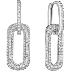 imageSWEETV 14K Gold Convertible Paperclip Earrings for Women Cubic Zirconia Dainty Link Huggie Hoop Earrings Frame Drop Dangle EarringsStyle1Silver