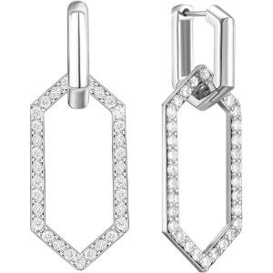 imageSWEETV 14K Gold Convertible Paperclip Earrings for Women Cubic Zirconia Dainty Link Huggie Hoop Earrings Frame Drop Dangle EarringsStyle3Silver
