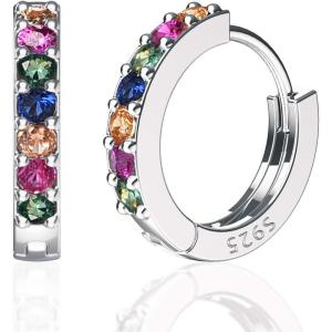 imageSWEETV 925 Sterling Silver Huggie Hoop Earrings for Women GirlsTiny Small Cartilage Hoop Earring02 RainbowSilver8mm