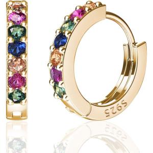 imageSWEETV 925 Sterling Silver Huggie Hoop Earrings for Women GirlsTiny Small Cartilage Hoop Earring05 RainbowGold8mm