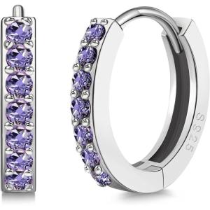 imageSWEETV 925 Sterling Silver Huggie Hoop Earrings for Women GirlsTiny Small Cartilage Hoop Earring06 PurpleSilver8mm