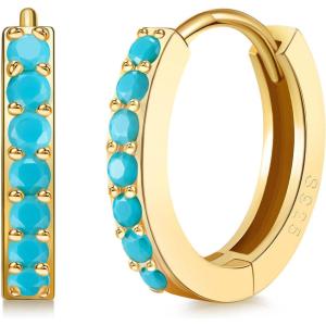 imageSWEETV 925 Sterling Silver Huggie Hoop Earrings for Women GirlsTiny Small Cartilage Hoop Earring07 TurquoiseGold8mm