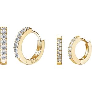 imageSWEETV 925 Sterling Silver Huggie Hoop Earrings for Women GirlsTiny Small Cartilage Hoop Earring11 Gold Set6mm8mm