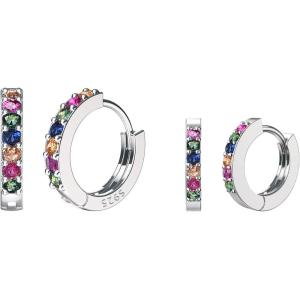 imageSWEETV 925 Sterling Silver Huggie Hoop Earrings for Women GirlsTiny Small Cartilage Hoop Earring12 RainbowSilver Set6mm8mm