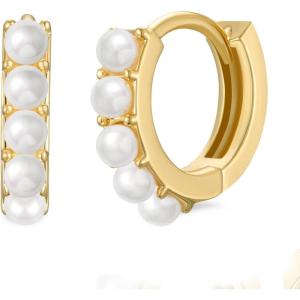 imageSWEETV 925 Sterling Silver Huggie Hoop Earrings for Women GirlsTiny Small Cartilage Hoop Earring15 PearlGold9mm