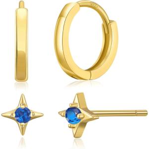 imageSWEETV 925 Sterling Silver Huggie Hoop Earrings for Women GirlsTiny Small Cartilage Hoop Earring16 HoopStud SetGoldBlue
