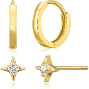 imageSWEETV 925 Sterling Silver Huggie Hoop Earrings for Women GirlsTiny Small Cartilage Hoop Earring16 HoopStud SetGoldWhite