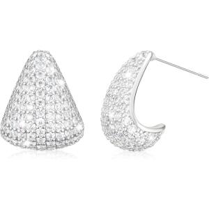 imageSWEETV Chunky Gold Hoop Earrings Teardrop CZ 14K Gold Plated Hoop Earrings for Women Trendy Statement Stud Earrings Jewelry for Women Girls Gift02Silver