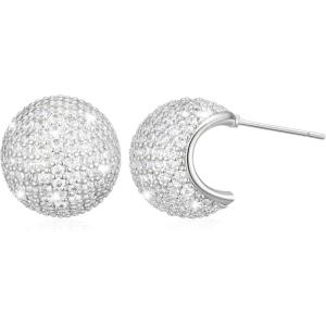 imageSWEETV Chunky Gold Hoop Earrings Teardrop CZ 14K Gold Plated Hoop Earrings for Women Trendy Statement Stud Earrings Jewelry for Women Girls Gift03Silver