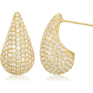 imageSWEETV Chunky Gold Hoop Earrings Teardrop CZ 14K Gold Plated Hoop Earrings for Women Trendy Statement Stud Earrings Jewelry for Women Girls GiftGold