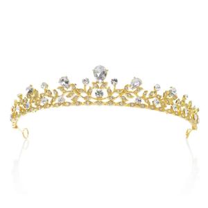 imageSWEETV Crystal Wedding Tiara for Bride ampamp Flower Girls  Princess Tiara Headband Pageant Crown Bridal Hair Jewelry for Women and Girls SilverGold