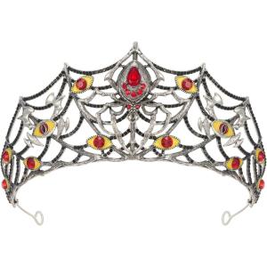imageSWEETV Halloween Costume Crowns and Tiaras for Women Gothic Black Witch Evil Queen Crown Hair AccessoriesDemons Eye