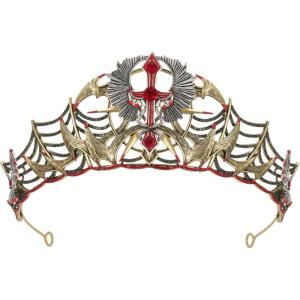 imageSWEETV Halloween Costume Crowns and Tiaras for Women Gothic Black Witch Evil Queen Crown Hair AccessoriesInverted Cross