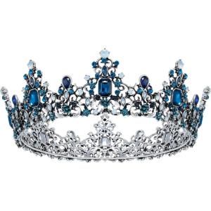 imageSWEETV Queen Crown for Women  Baroque Wedding Tiaras and CrownsJeweled Tiara CrownProm Birthday Halloween Hair Accessories1Blue
