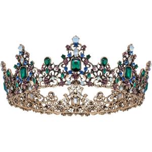 imageSWEETV Queen Crown for Women  Baroque Wedding Tiaras and CrownsJeweled Tiara CrownProm Birthday Halloween Hair Accessories2Green