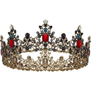 imageSWEETV Queen Crown for Women  Baroque Wedding Tiaras and CrownsJeweled Tiara CrownProm Birthday Halloween Hair Accessories3Black  Red