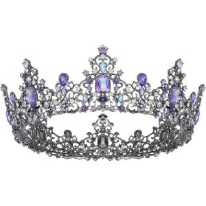 imageSWEETV Queen Crown for Women  Baroque Wedding Tiaras and CrownsJeweled Tiara CrownProm Birthday Halloween Hair AccessoriesBlack Gray  Purple