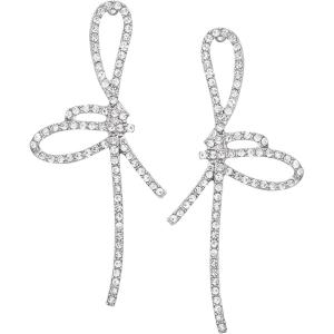 imageSWEETV Sparkly Rhinestones Earrings for Women Silver Crystal Bow Drop Dangle Tassel Earrings for Wedding Bridal Prom PartyStyle3Silver
