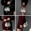 imageSWEETV Womens Rhinestone Bucket Bag Sparkly Sequin Evening Handbag Purse for FormalWeddingCocktailPromPartyClubSilver