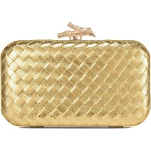 imageClutch Purses for Women EveningWedding Chic Woven Bag Formal PU Leather Purse Designer Handbags for WomenMetallic Goldwoven
