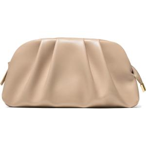 imageSWEETV Dressy Vegan Leather Clutch Purse for Women Formal Soft Pleated PU Evening Clutch for Weddings Proms CocktailGemmaApricot Beige
