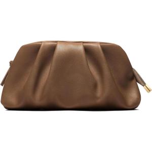 imageSWEETV Dressy Vegan Leather Clutch Purse for Women Formal Soft Pleated PU Evening Clutch for Weddings Proms CocktailGemmaCaramel Brown