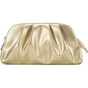 imageSWEETV Dressy Vegan Leather Clutch Purse for Women Formal Soft Pleated PU Evening Clutch for Weddings Proms CocktailGemmaGilded Gold