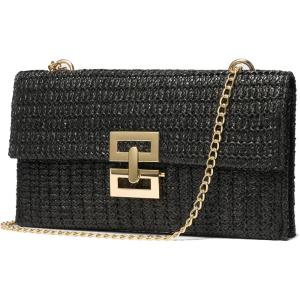 imageSWEETV Straw Purse Woven Beach Bag Summer Straw Clutch Purse Boho Crossbody Bags for Women Small Raffia Shoulder BagBlack