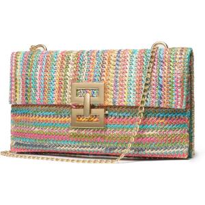 imageSWEETV Straw Purse Woven Beach Bag Summer Straw Clutch Purse Boho Crossbody Bags for Women Small Raffia Shoulder BagRainbow