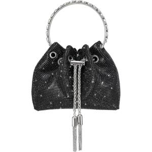 imageSWEETV Womens Rhinestone Bucket Bag Sparkly Sequin Evening Handbag Purse for FormalWeddingCocktailPromPartyClubBlack