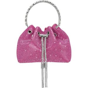 imageSWEETV Womens Rhinestone Bucket Bag Sparkly Sequin Evening Handbag Purse for FormalWeddingCocktailPromPartyClubRed