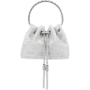 imageSWEETV Womens Rhinestone Bucket Bag Sparkly Sequin Evening Handbag Purse for FormalWeddingCocktailPromPartyClubSilversmall