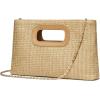 imageChic Straw Clutch Purses for Women with Top Handle Summer Bag Ideal Vacation Handbags and Woven Boho Beach BagsKhaki