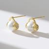 imageSWEETV 18K Gold Plated Pearl Earrings for Women Trendy Pearl Stud Earrings Dainty CZ Pearl and Gold Earrings Hypoallergenic Jewelry GiftGold