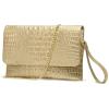 imageSWEETV Evening Clutch Purses for Women Elegant Wristlet Wallets Crocodile Pattern PU Leather Cross body Purse FormalWeddingGold