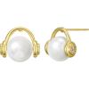 imageSWEETV 18K Gold Plated Pearl Earrings for Women Trendy Pearl Stud Earrings Dainty CZ Pearl and Gold Earrings Hypoallergenic Jewelry GiftGold