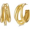 imageSWEETV Chunky Hoop Earrings for Women 925 Sterling Silver Post Triple Open Hoops Diameter 152030MMGold30mm